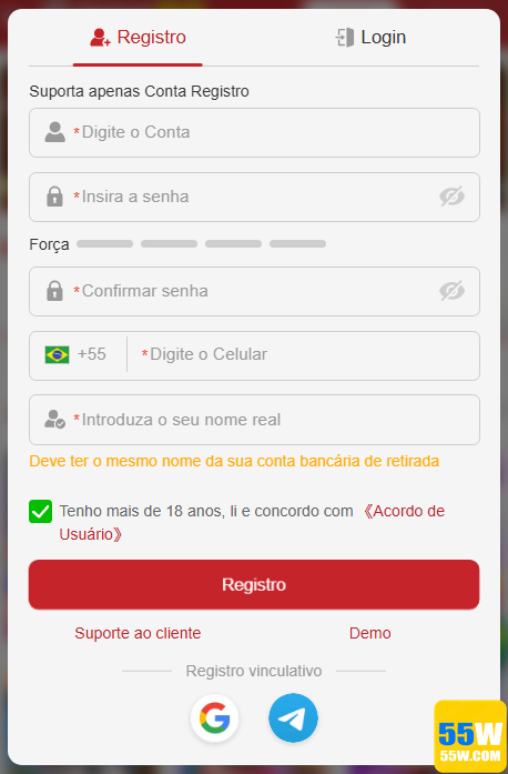 Experiência de Jogos 55w.com